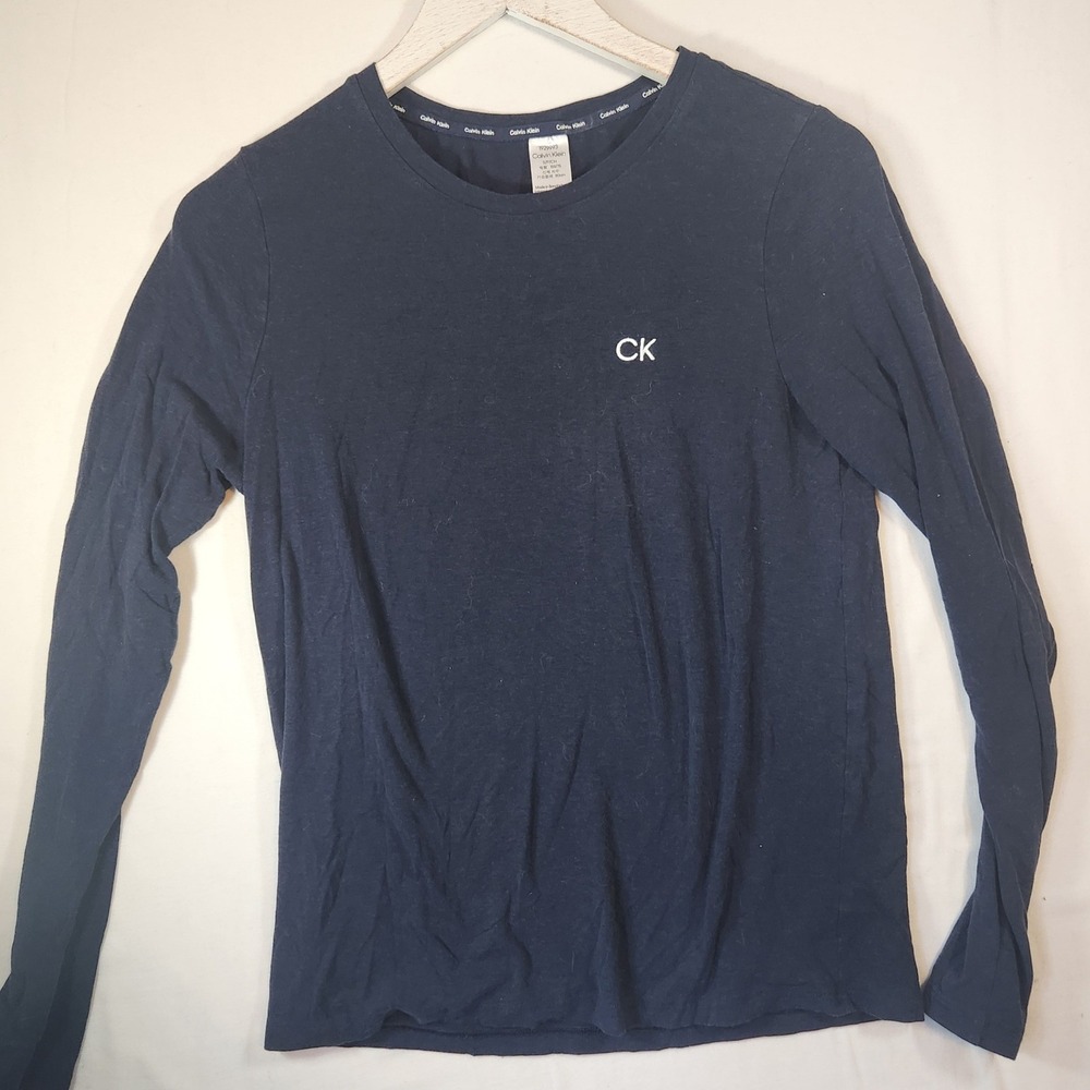 Calvin Klein Womens Navy Blue Long Sleeve Logo T-Shirt Crewneck Small
